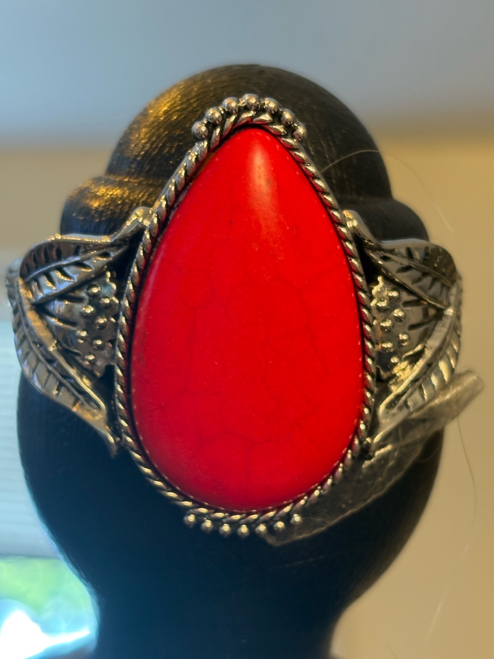 Sterling-Style Red Teardrop Stone bracelet— Women Jewelry